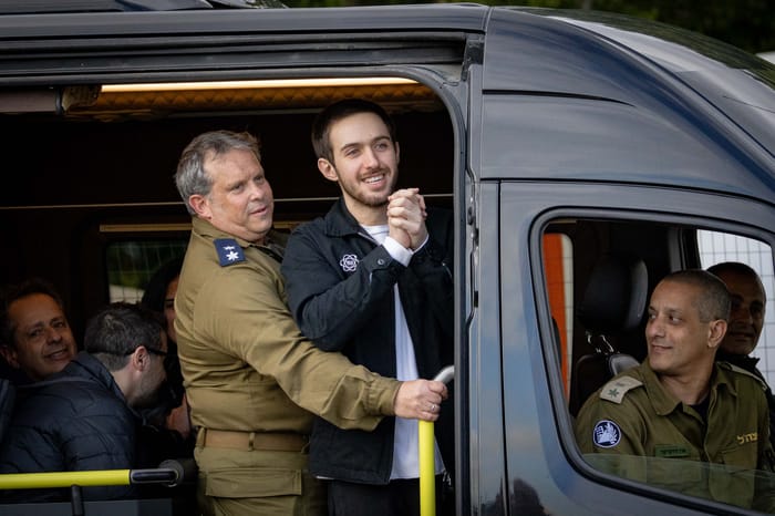 military helicopter with released hostages Eliya Cohen and Omer Shem Tov arrive at the Rabin Medical Center in Petah Tikva, February 22, 2025.