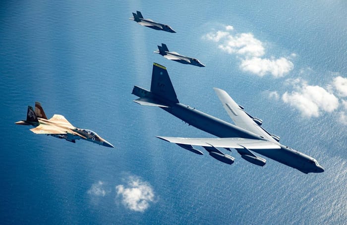 B52 bomber with US fighter jets over the Mediterranean