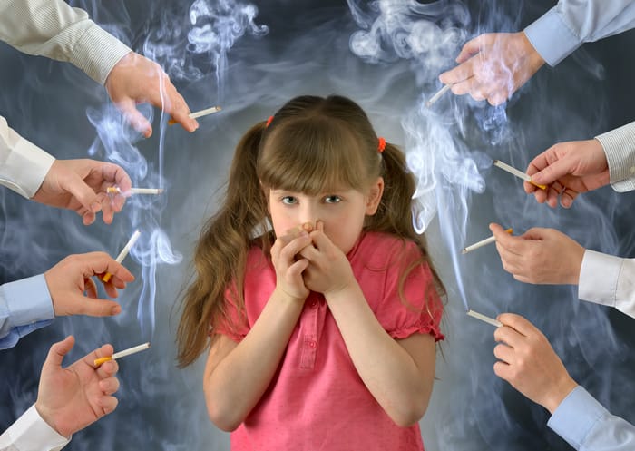 A child avoiding smoking. Illustration.