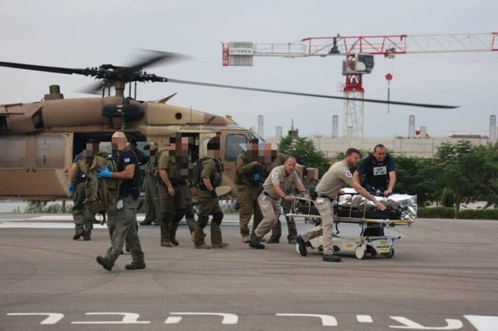 Injured soldier being evacuated to Sheba hospital for treatment