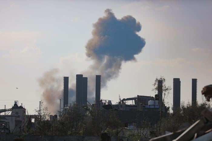 Smoke rises after an Israeli air strike in Gaza city, March 18, 2025.