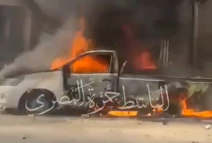 Burning jeep in Gaza