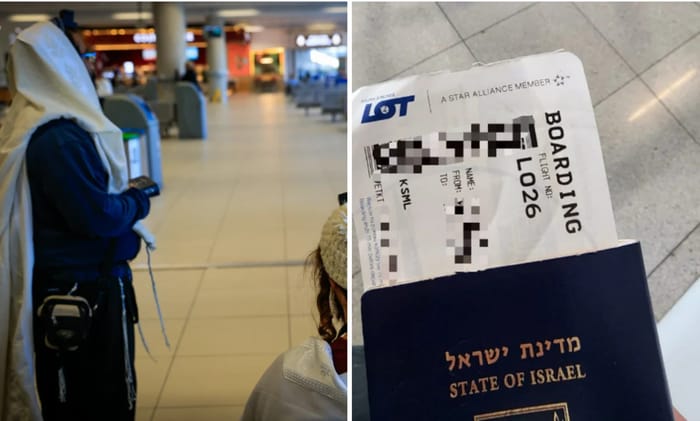 Charedi Jew in airport; illustration.