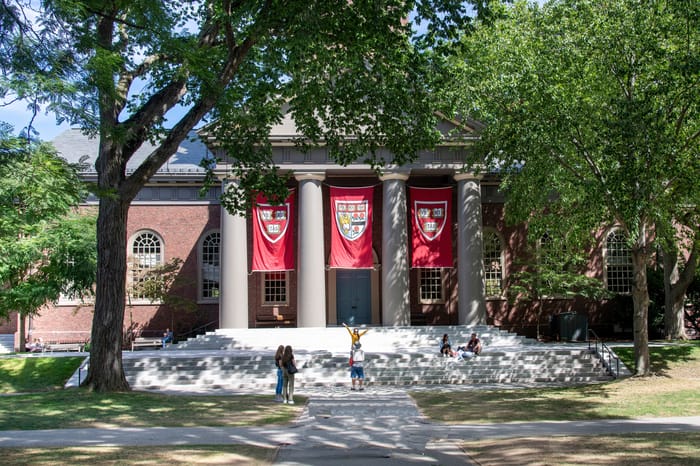 View over Harvard Yard of Harvard University towards Memorial Church 