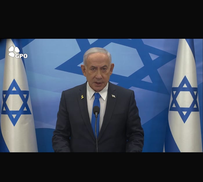 Netanyahu giving the special announcement
