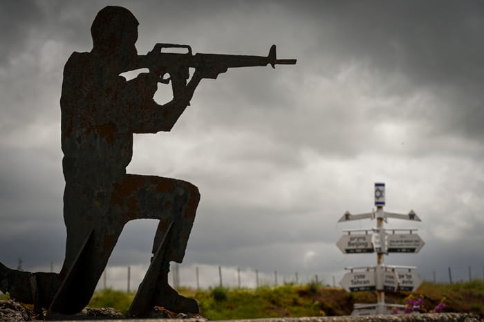 Israeli families view the Golan Heights from the top of Mount Bental, which was closed to the public by the IDF due to the war during 18 months in northern israel, Golan heights, April 12, 2025.