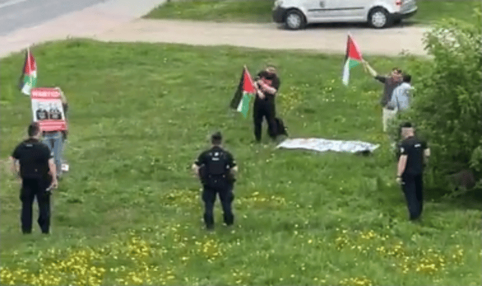 Protesting Israel in front of the death camp.