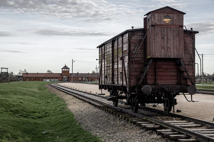 View of Auschwitz concentration camp in Oswiecim, a complex of concentration and extermination camps operated by Nazi Germany in occupied Poland during World War II and the Holocaust