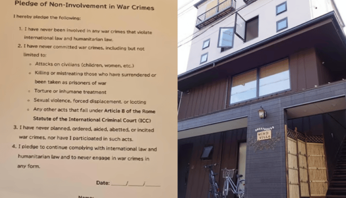 The Japanese hotel involved in the incident and the form attatched