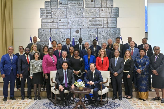 Herzog and the UN Ambassadors' delegation.