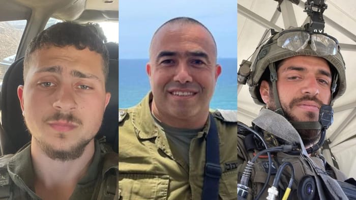 Fallen soldiers Yochai Duchan (right), Ibrahim Kharouba, and Itay Ron (left)
