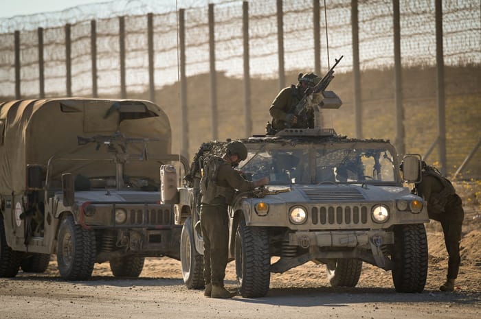 IDF soldiers and Merkava Tank in southern Israel, on the border with Gaza, November 11, 2024.