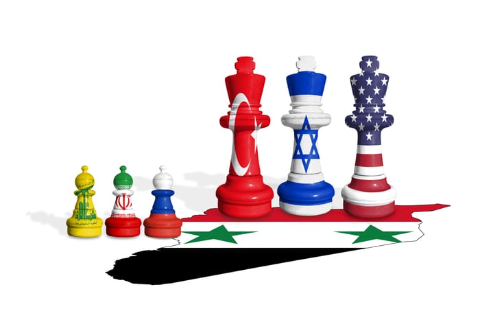 Turkey, Israel, US flag chess pieces