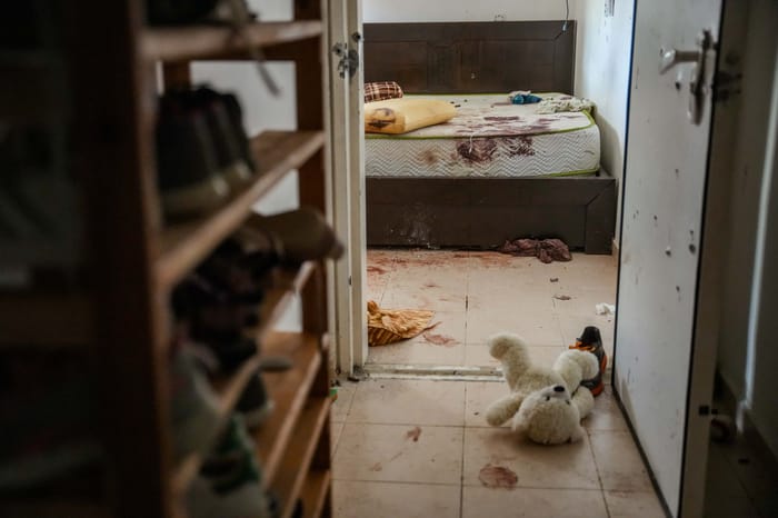 The destruction caused by Hamas terrorists in Kibbutz Kissufim on October 7, 2023, near the Israeli-Gaza border, in southern Israel, November 1, 2023.