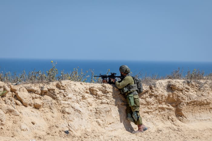 Ultra orthodox Jewish reserve soldiers of the IDF's Hasmonean Brigade operate in the Gaza Strip on June 26, 2025. The Hasmonean Brigade is the Israel Defense Forces' new Haredi (ultra orthodox) brigade.