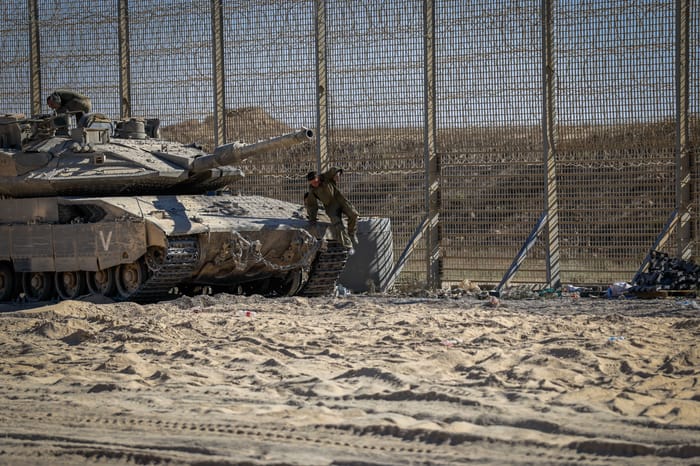 IDF soldiers seen near the border fence with the Gaza Strip, southern Israel, on July 4, 2025.