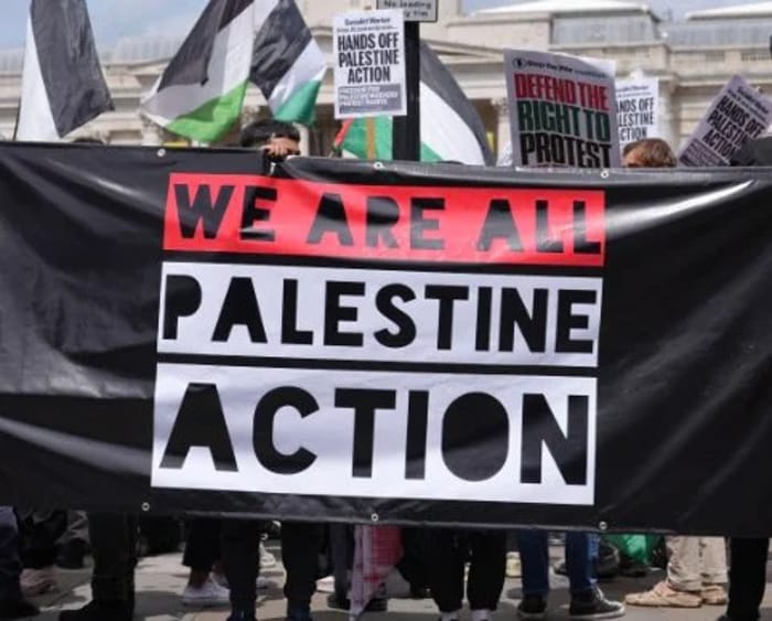 The banner that led to arrests in London