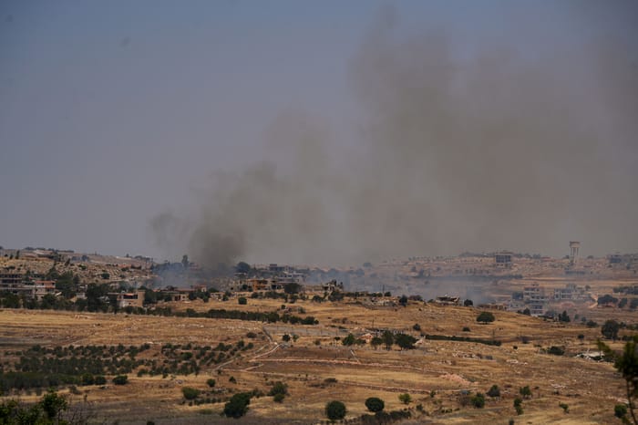 Smoke rises from the village of Blida, southern Lebanon, as it seen from the Israeli side of the border, June 6, 2025.