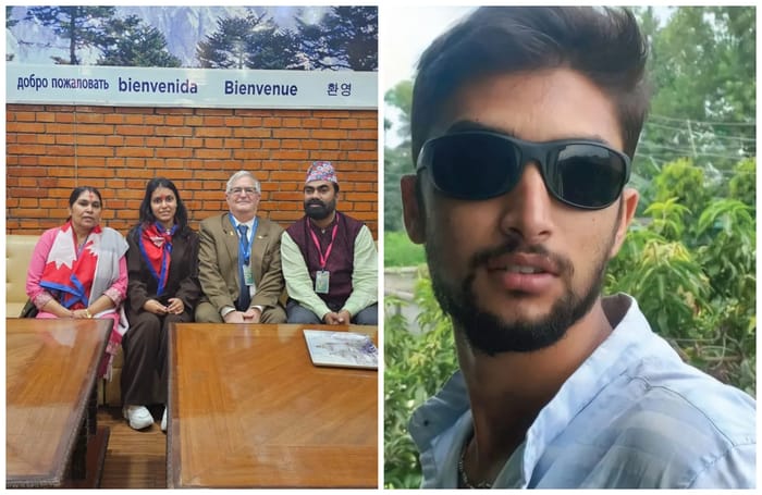 Hostage Bipin Joshi and his family at Nepal’s international airport before departing for Israel.