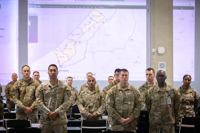 US Secretary of State Marco Rubio visit at a US military base in Kiryat Gat, on October 24, 2025.