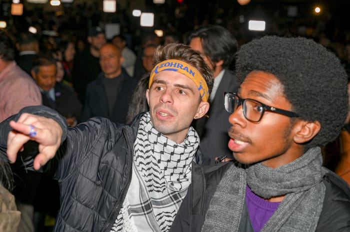 Supporters of newly elected New York City Mayor Zohran Mamdani celebrate his victory during a rally in Brooklyn, New York, U.S., November 4, 2025.