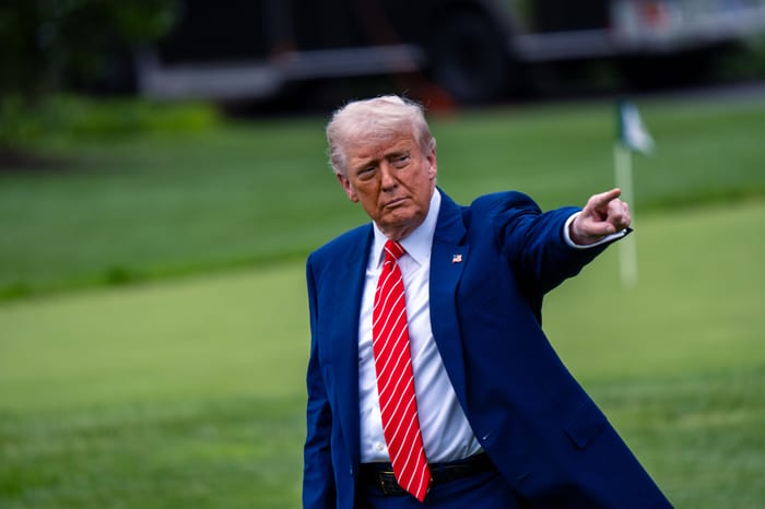 Washington DC USA - May 30, 2025 - President Donald Trump departs the White House for a trip to Pennsylvania on May 30, 2025. 