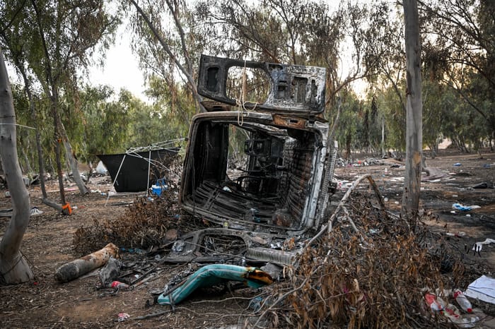 The area of the Nova party where hundreds of Israelis were murdered and kidnapped by Hamas terrorists who infiltrated to Israel on October 7, 2023, near the Israeli-Gaza border, in southern Israel, November 2, 2023.