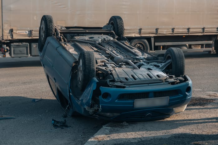 Illustrative only: Overturned car
