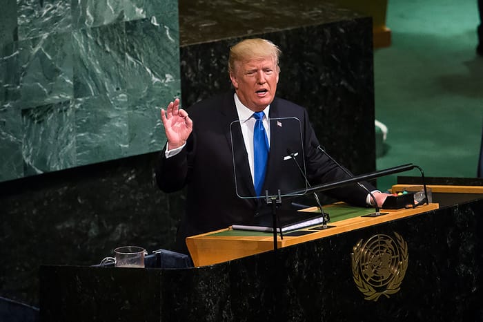 US president Donald Trump adresses the United Nations general assembly, in NYC, USA. September 19, 2017.