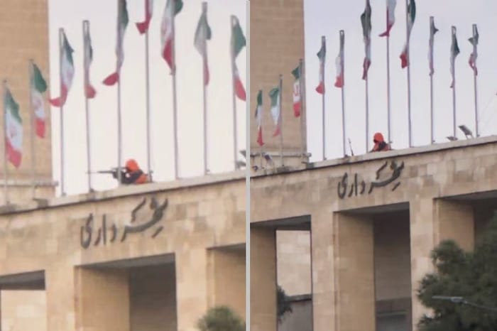 IRGC sniper on the roof of Isfahan's city municipality