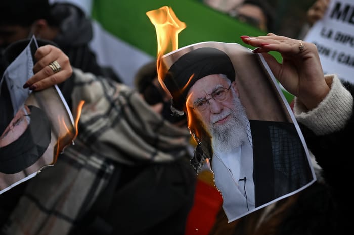 Burning picture of Ali Khamenei