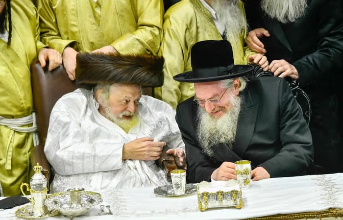 Karliner Rebbe at Simchas Bais Toldos Avraham Yitzchak