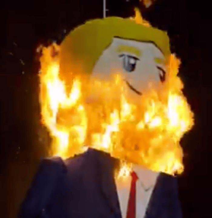 Iranians Burn Lego Trump Effigy
