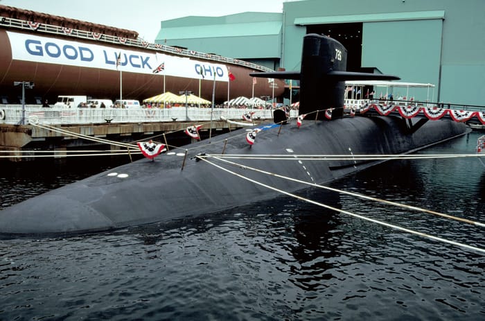 An Ohio-class submarine at its launch ceremony.