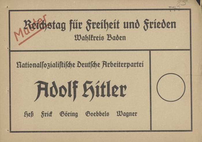 A voting slip for a Nazi faction from 90 years ago