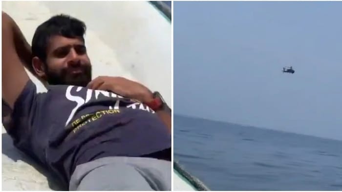 The fisherman lay down on the deck and documented the Apache helicopter overpowering a tanker.