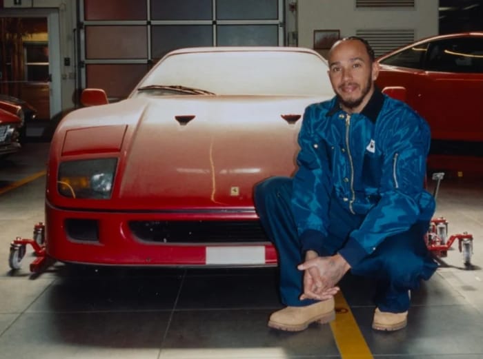 Hamilton next to the Ferrari he found