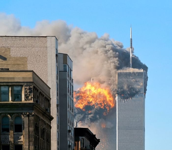 Twin towers on fire