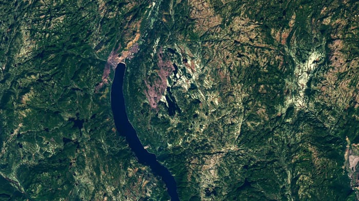 The crater as seen from space, center of image