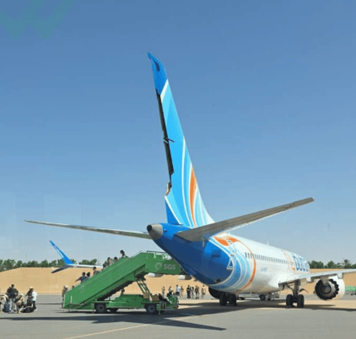 Damaged tail of FlyDubai plane
