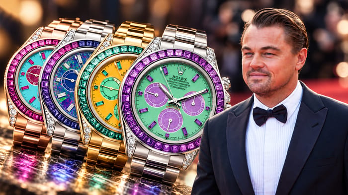 Leonardo DiCaprio alongside the watches from the auction