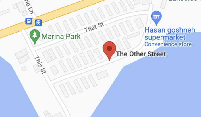 "This Street", "That Street" and "The Other Street" on Google Maps