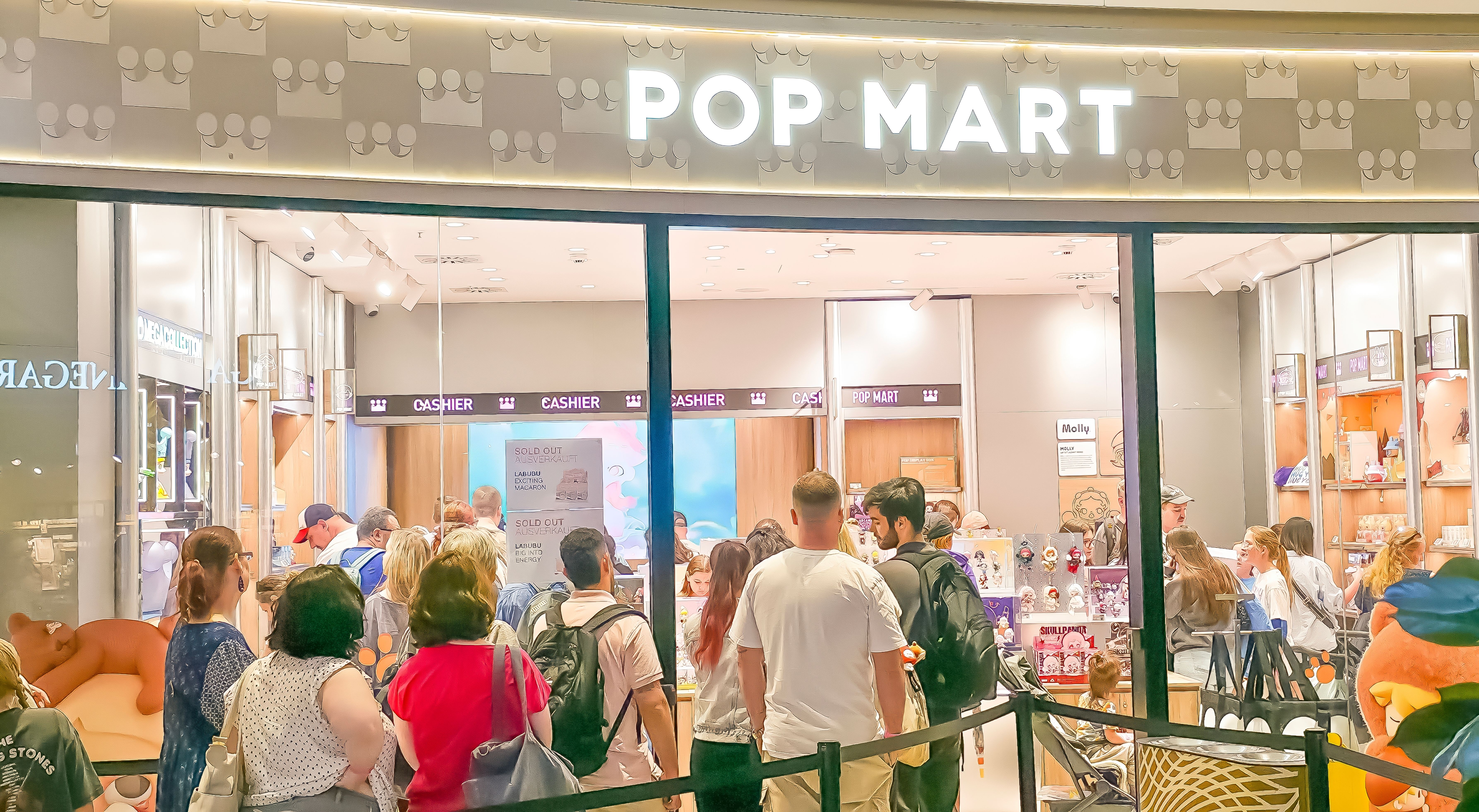 Pop Mart store line to buy labubu dolls