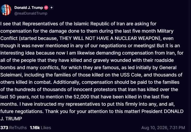 President Donald Trump post on X