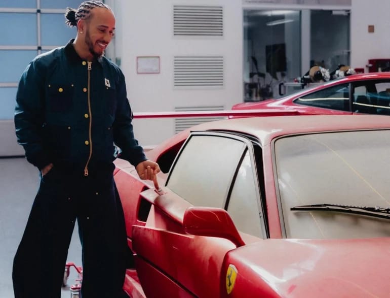 Hamilton next to the Ferrari he found