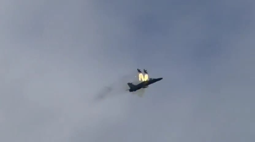 The pilots ejecting from the aircraft