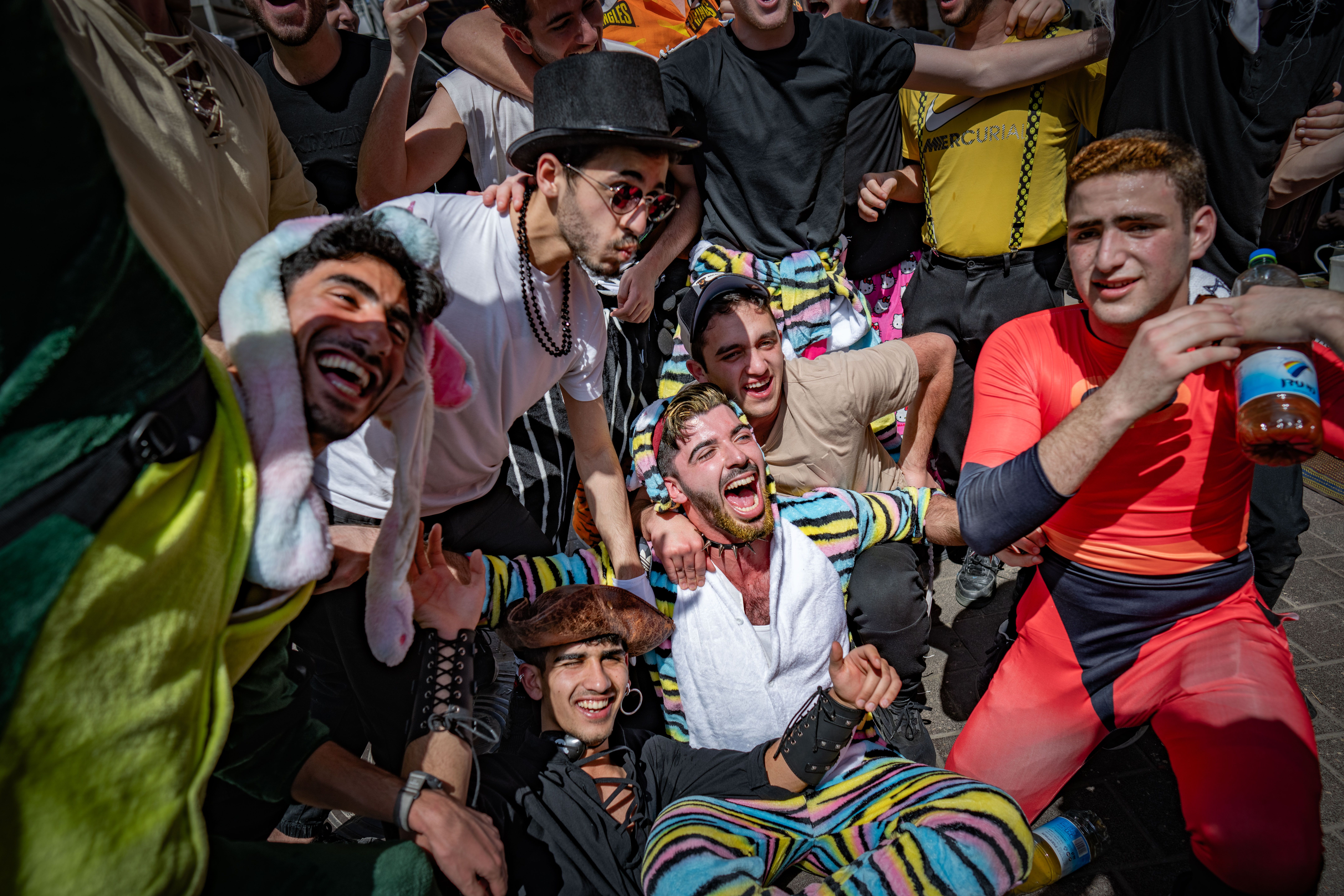 Ultra Orthodox Jews celebrate the Jewish festival of Purim, in the ultra-Orthodox town of Bnei Brak on March 14, 2025.
