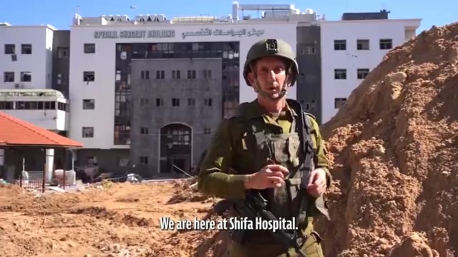 IDF Spokesperson Daniel Hagari giving a briefing at Shifa on the raid.