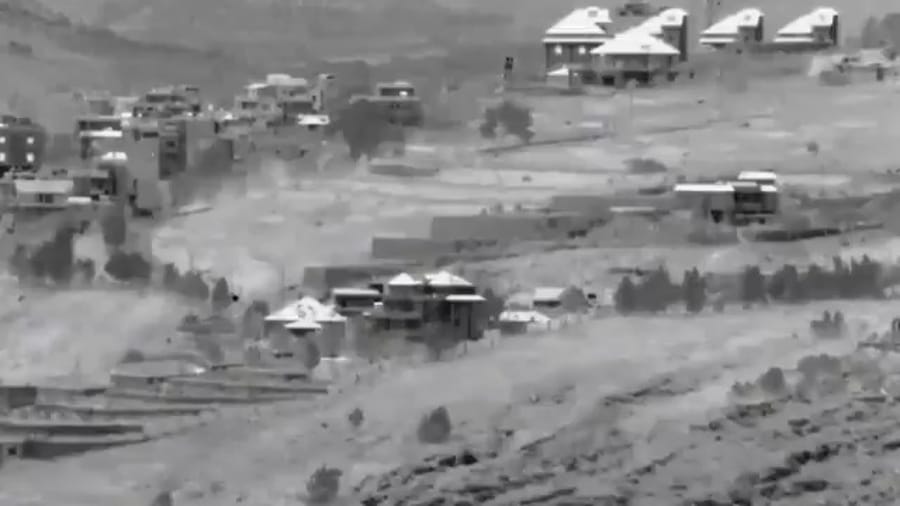 Footage of IDF strikes in southern Lebanon in consecutive order.