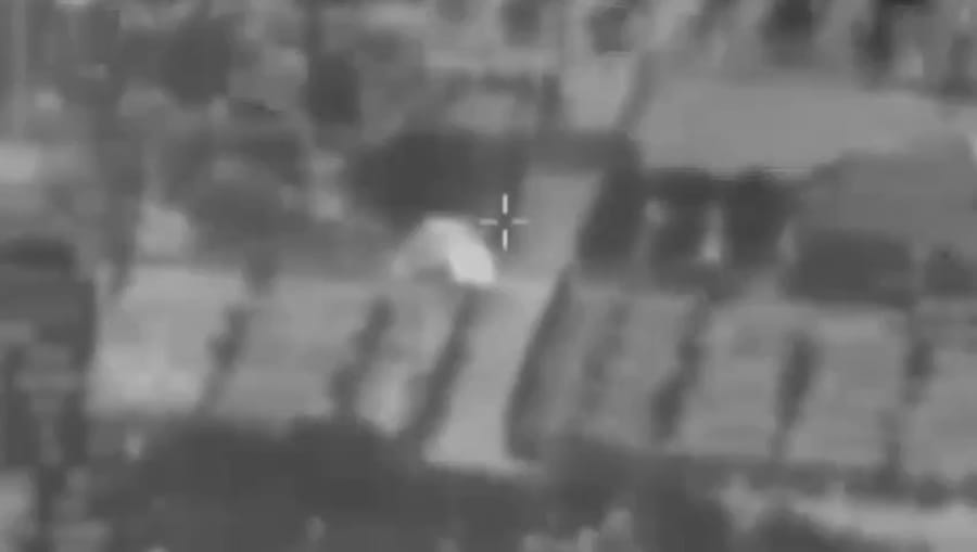 Hamas projectile launcher before and after air strike.